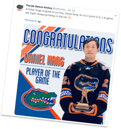 social media post featuring hockey player